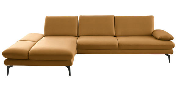 ECKSOFA  in Echtleder Currygelb  195/308 cm  - Currygelb/Schwarz, Design, Leder/Metall (195/308cm) - Dieter Knoll