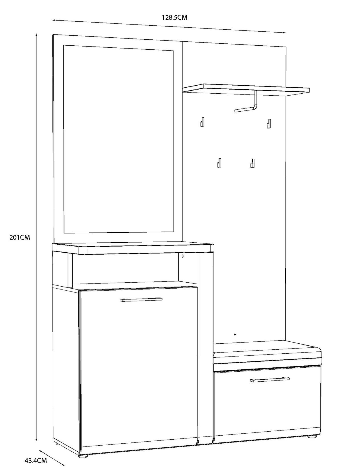 GARDEROBE  in 128,8/201/43,4 cm  - Weiß/Eiche Artisan, MODERN, Holzwerkstoff (128,8/201/43,4cm) - MID.YOU