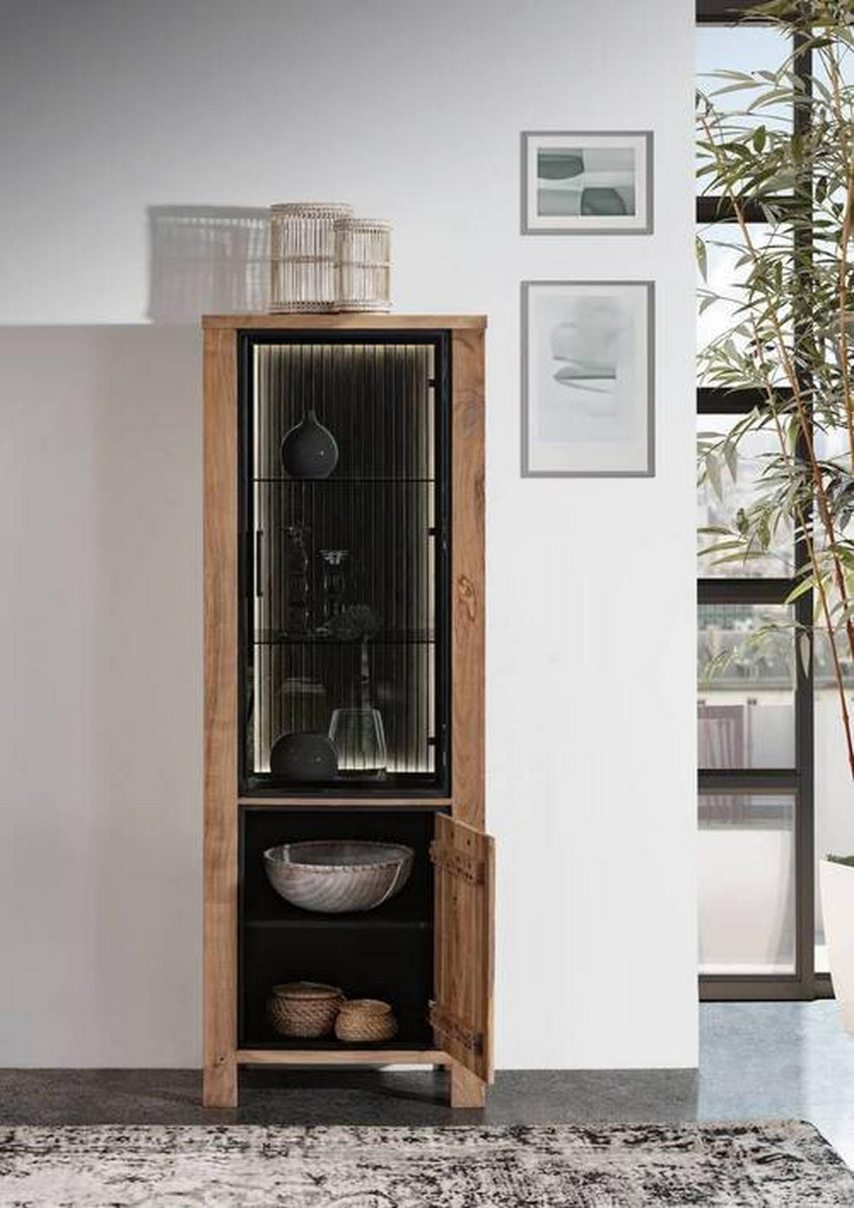 VITRINE in massiv Akazie Akaziefarben  - Schwarz/Akaziefarben, LIFESTYLE, Glas/Holz (65/180/44cm) - Landscape