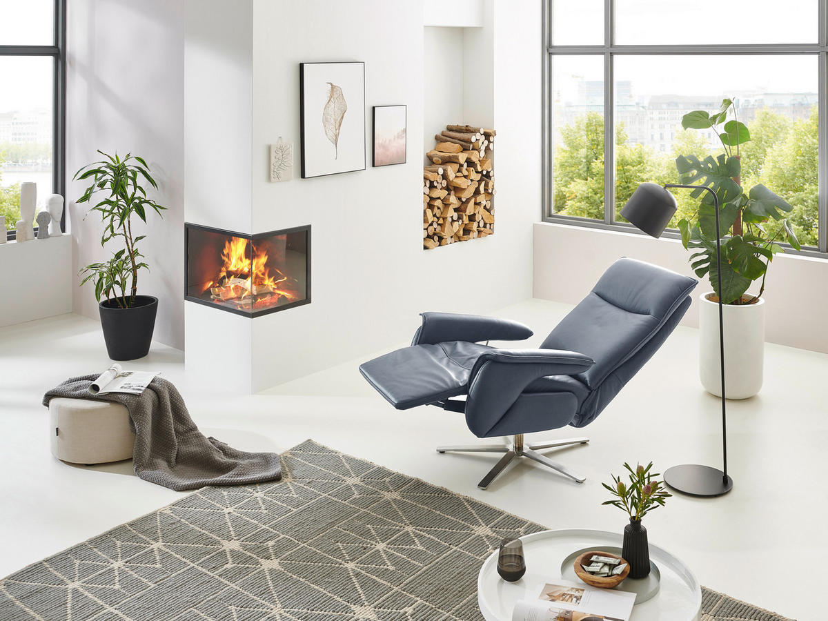 FERNSEHSESSEL in Blau, Grau  - Blau/Grau, Modern, Leder (77/116/80cm) - Livetastic