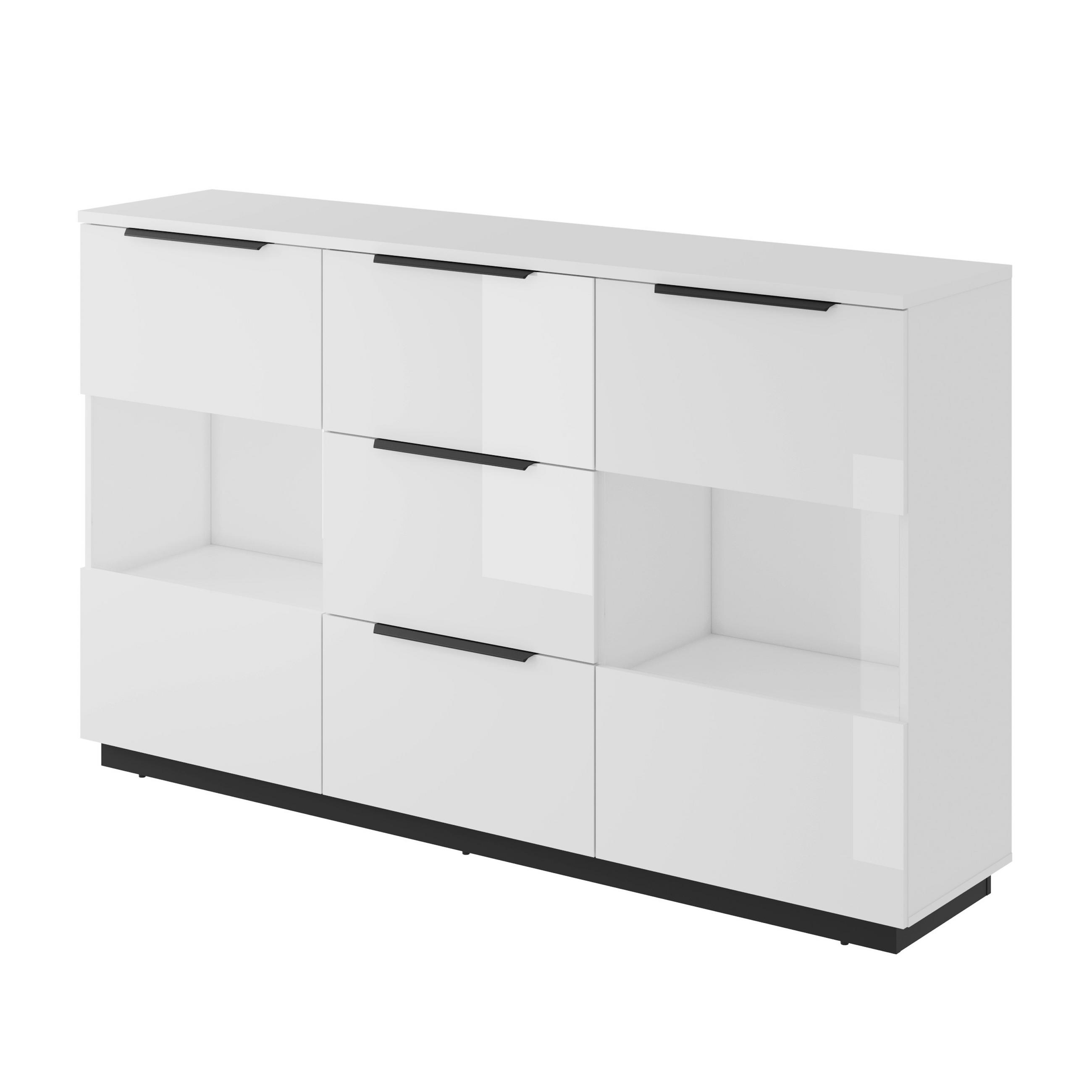 HIGHBOARD Tuluza 180/109,2/40,5 cm 3 Schublade(n)  - Weiss Hochglanz/Weiss, Design, Glas/Holzwerkstoff (180/109,2/40,5cm) - MID.YOU
