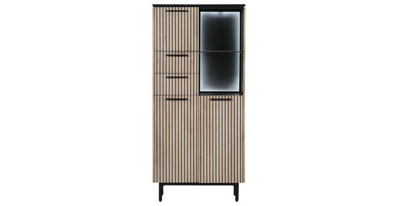 VITRINE in Schwarz, Eichefarben  - Eichefarben/Schwarz, Trend, Holzwerkstoff/Metall (75/160/42cm) - Carryhome