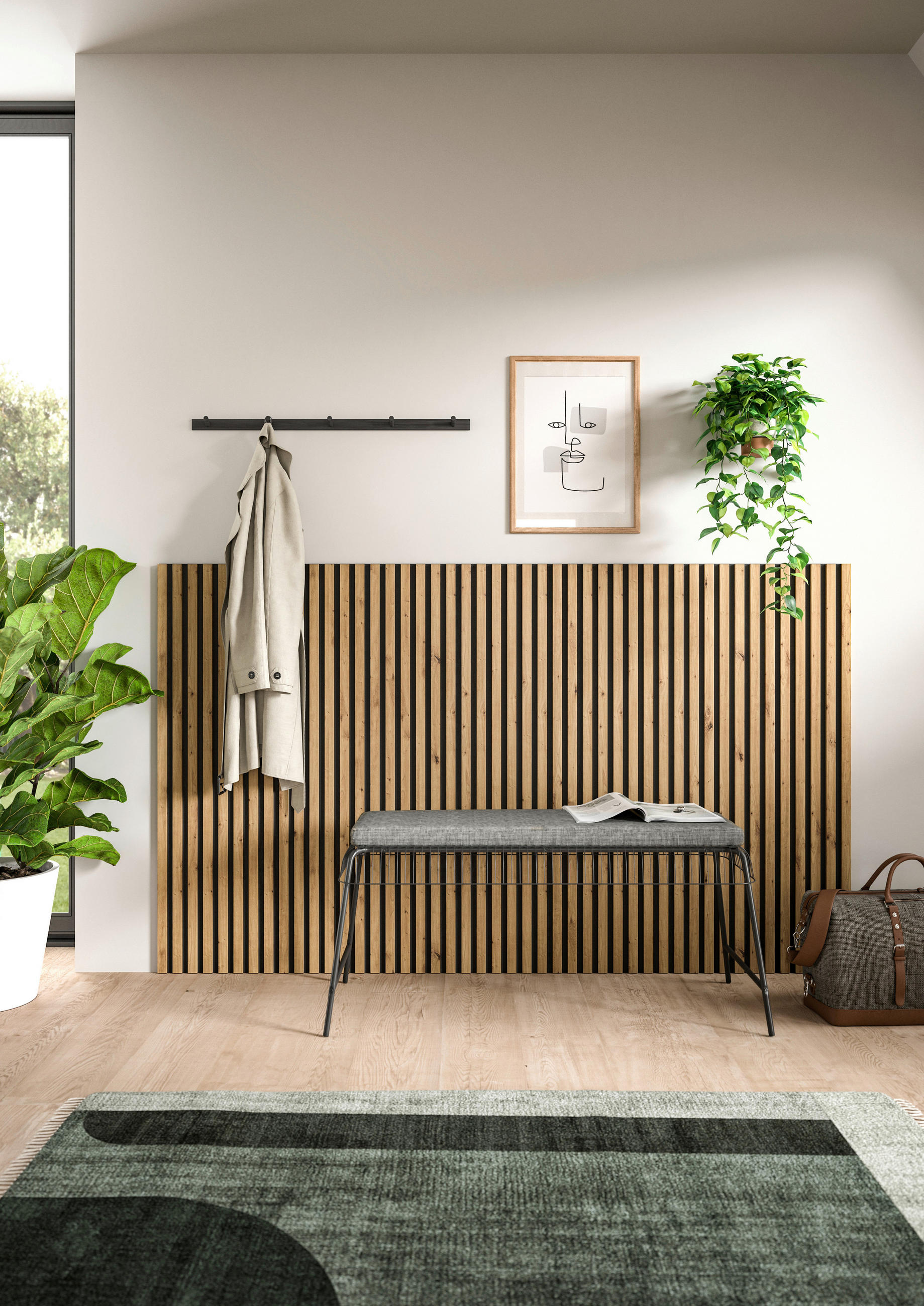 Thumbnail - Mid.you Akustikpaneel, Eiche Artisan, Textil, Holzwerkstoff, 120x40x2 cm, FSC Mix, Tapeten & Wandverkleidungen, Akustikp...