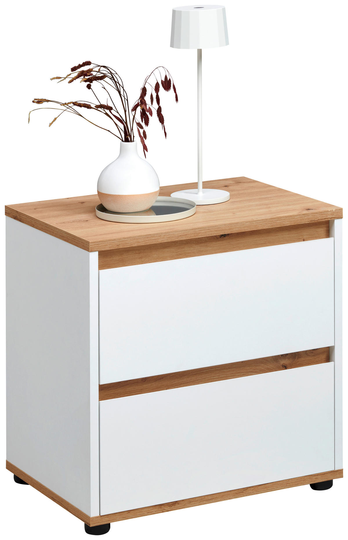 NOČNA OMARICA, bela, hrast artisan  - bela/hrast artisan, Moderno, leseni material (50/50/38cm) - Carryhome