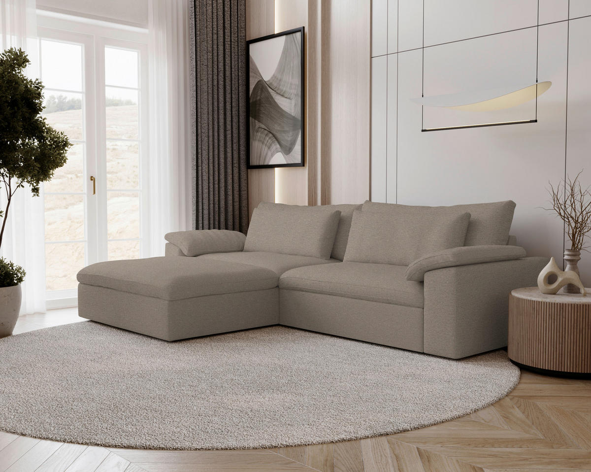 ECKSOFA Flachgewebe Greige  - Greige/Schwarz, Modern, Kunststoff/Textil (198/306cm) - Carryhome