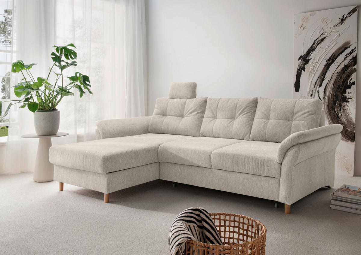 ECKSOFA in Chenille Beige  - Beige/Naturfarben, Modern, Holz/Textil (176/250cm) - Livetastic