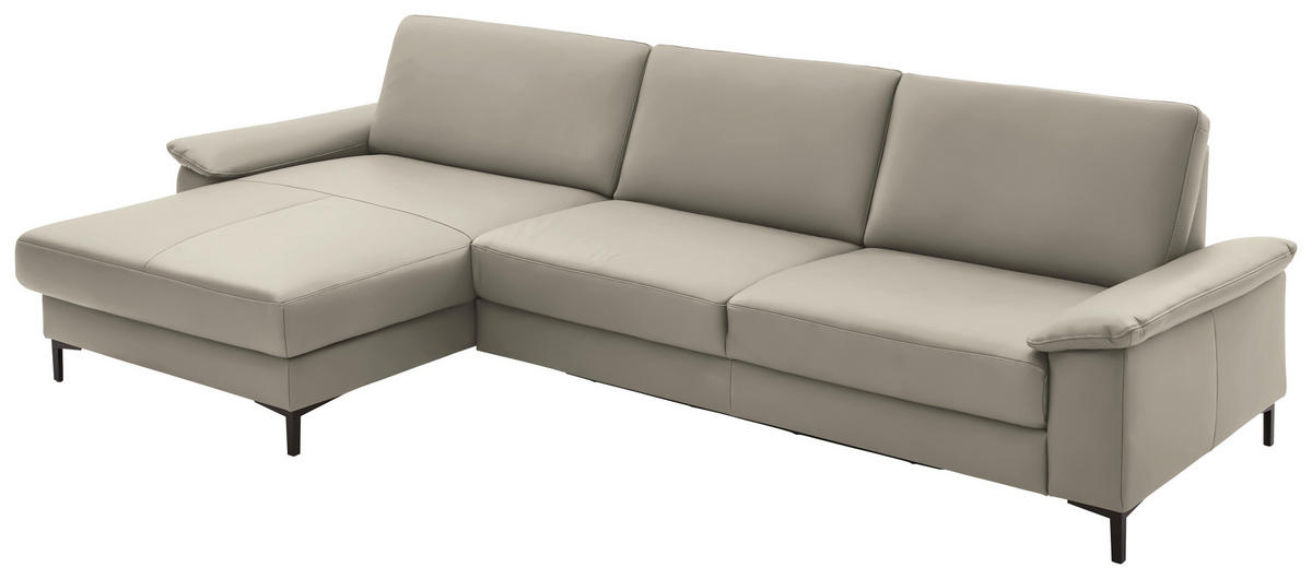 ECKSOFA in Echtleder Ecru  - Ecru/Schwarz, Design, Leder/Metall (176/334cm) - Dieter Knoll