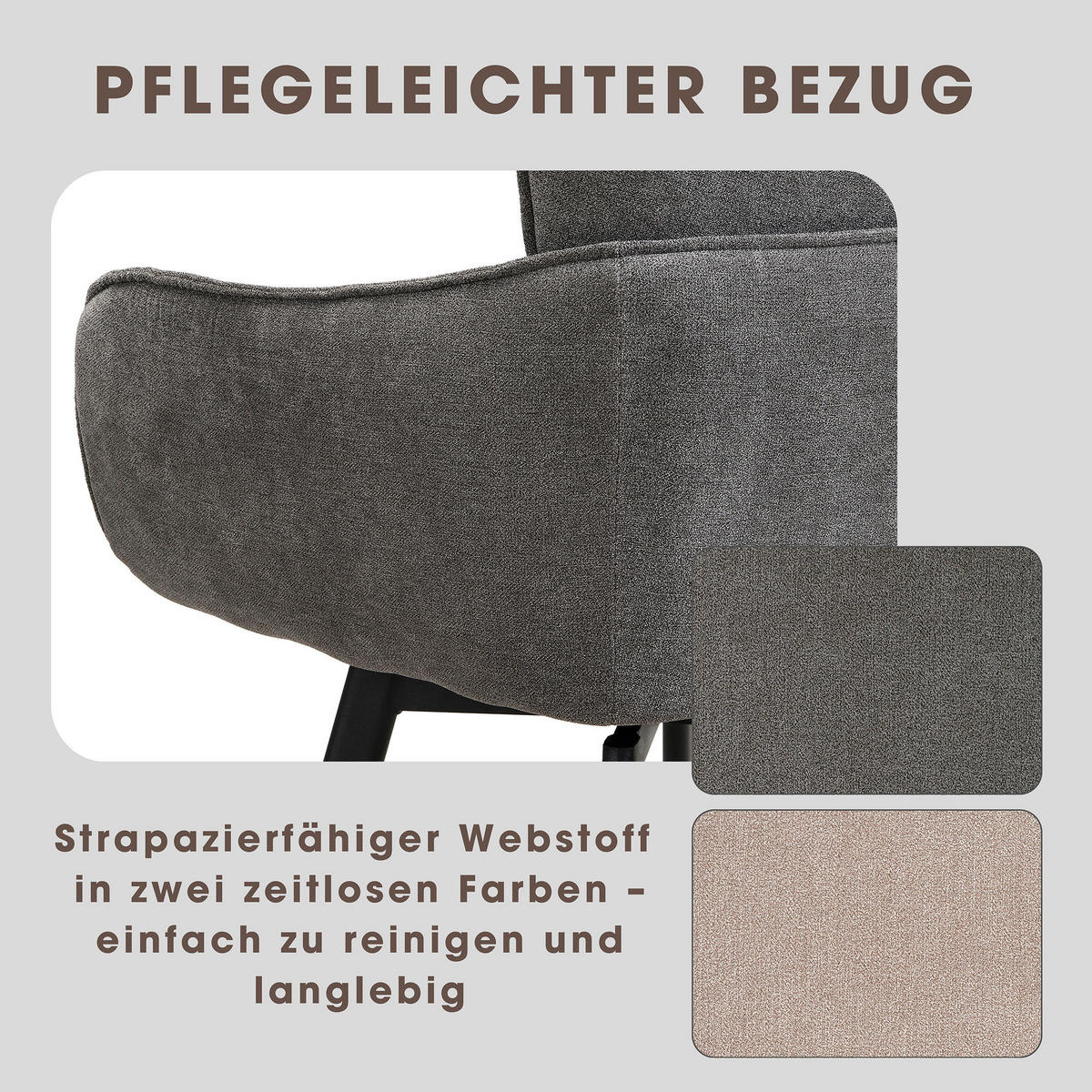 STUHL-SET 2 Stück  in Stahl Webstoff  - Dunkelgrau/Schwarz, MODERN, Textil/Metall (61/90/63cm) - MID.YOU