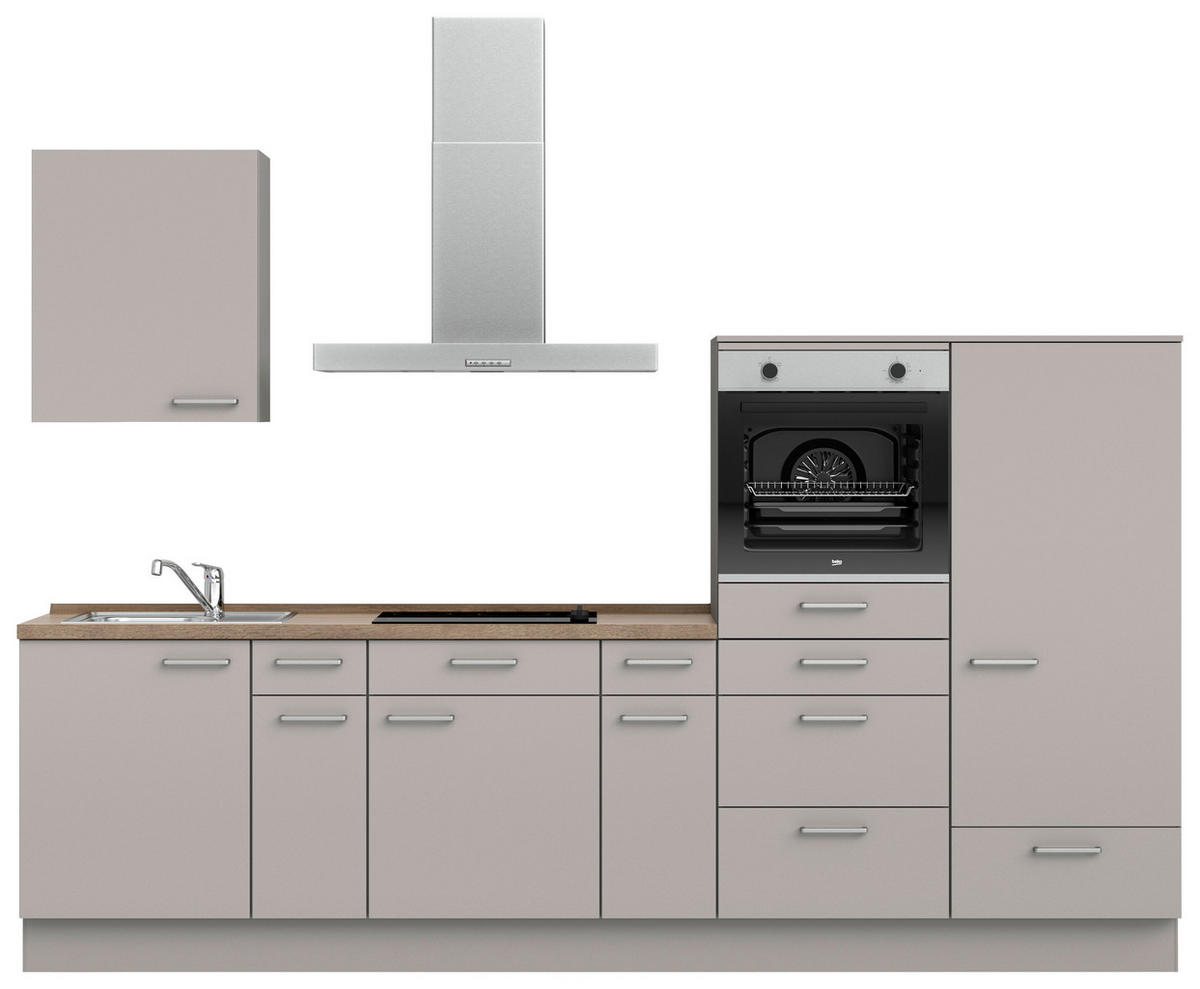 KÜCHENLEERBLOCK 300 cm   in Grau, Eiche dunkel  - Eiche dunkel/Edelstahlfarben, MODERN, Holzwerkstoff/Metall (300cm) - Nobilia