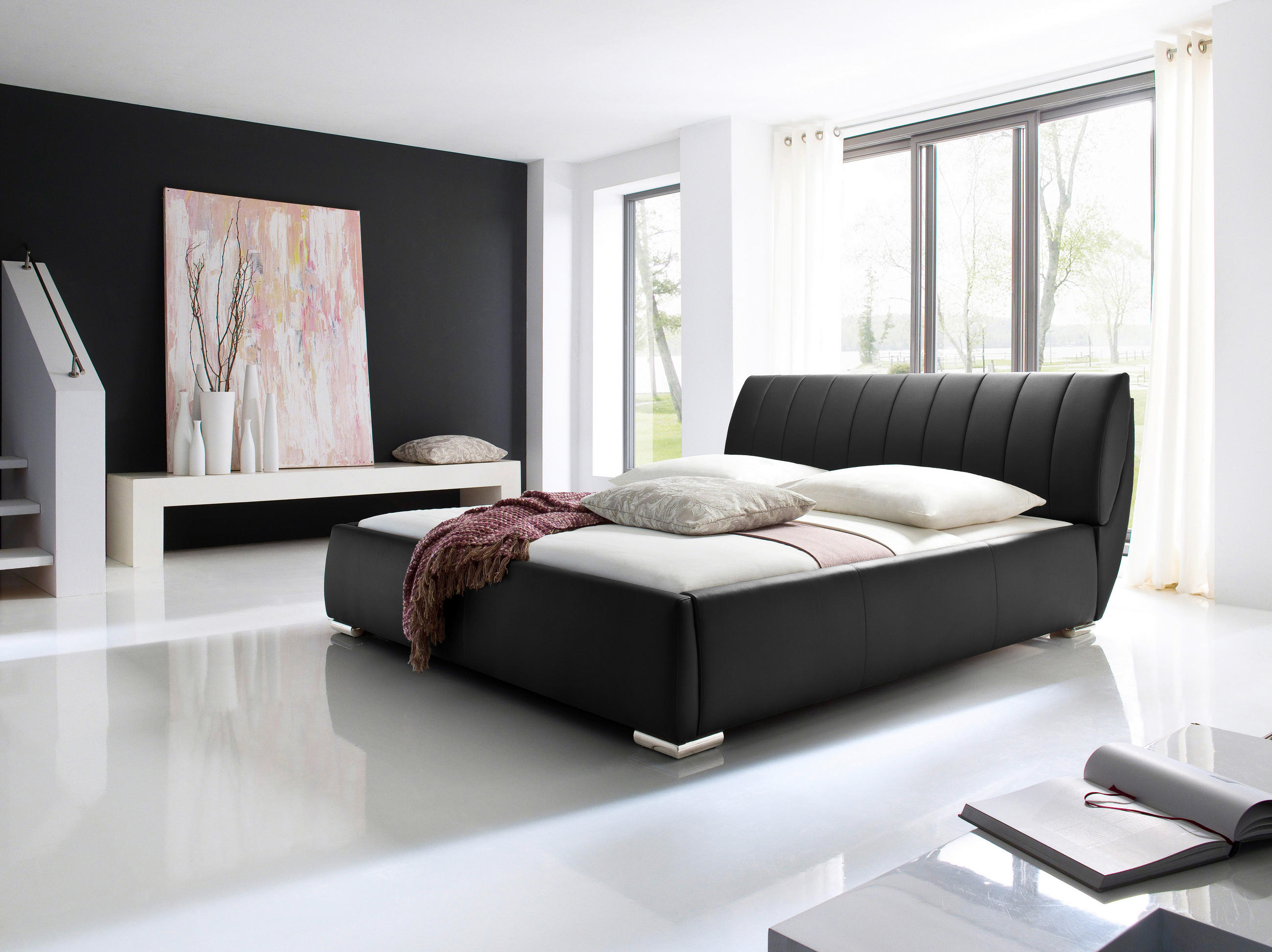 POLSTERBETT BERN Lattenrost, Bettkasten 180/200 cm  in Schwarz  - Chromfarben/Schwarz, Design, Holz/Textil (180/200cm) - Livetastic