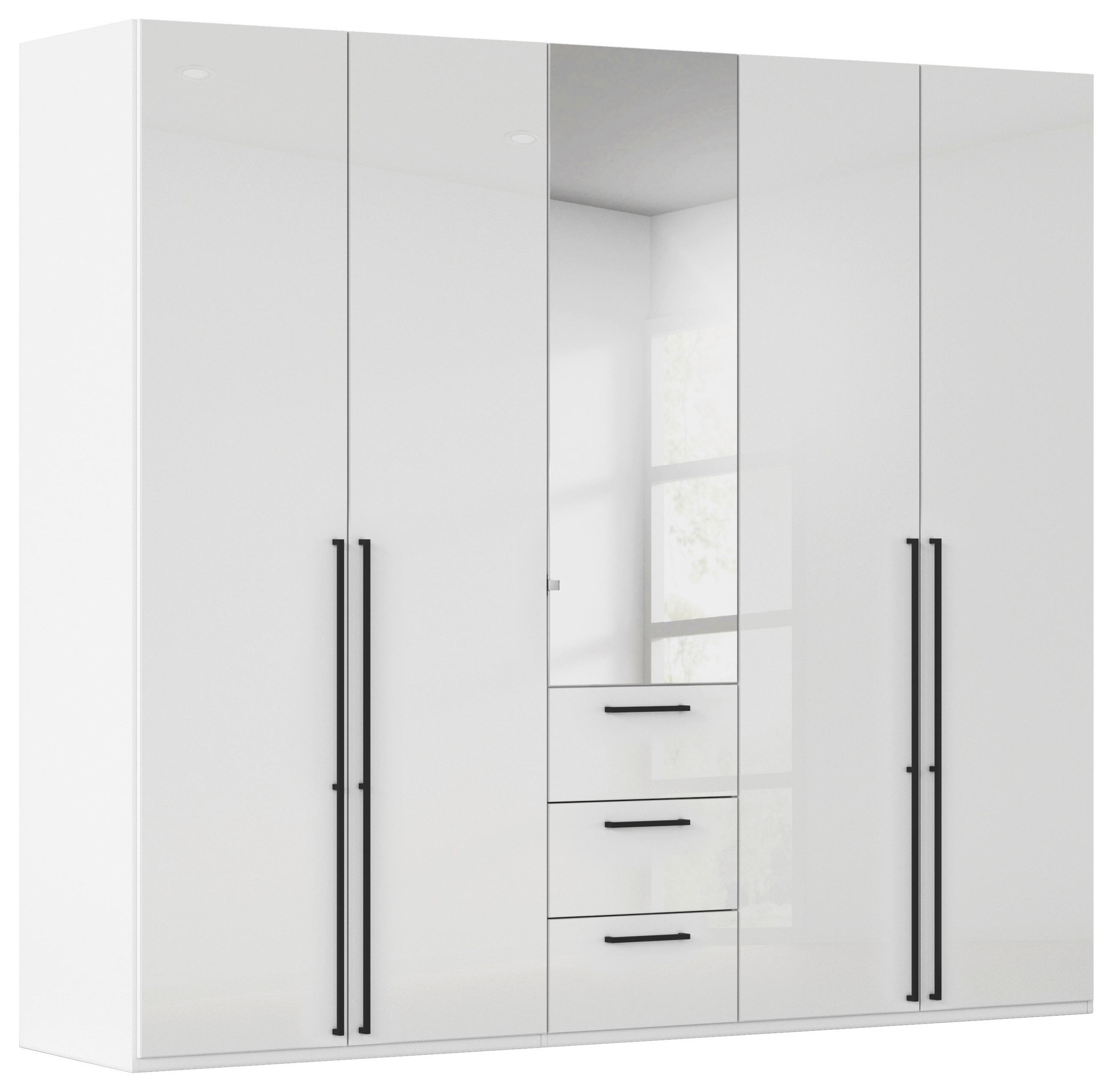 DREHTÜRENSCHRANK 251/235/61 cm,  in Weiß, Weiß Hochglanz, 5-türig  - Chromfarben/Weiß Hochglanz, Basics, Glas/Holzwerkstoff (251/235/61cm) - Novel