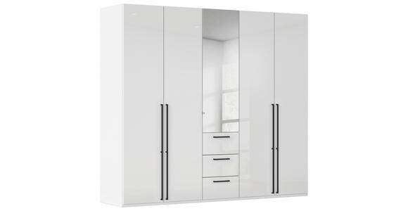 DREHTÜRENSCHRANK 251/223/61 cm,  in Weiß, Weiß Hochglanz, 5-türig  - Chromfarben/Weiß Hochglanz, Basics, Glas/Holzwerkstoff (251/223/61cm) - Novel