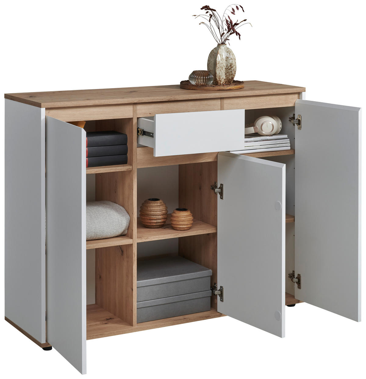 KOMODA, bela, hrast artisan  - bela/hrast artisan, Moderno, leseni material (120/93/38cm) - Carryhome