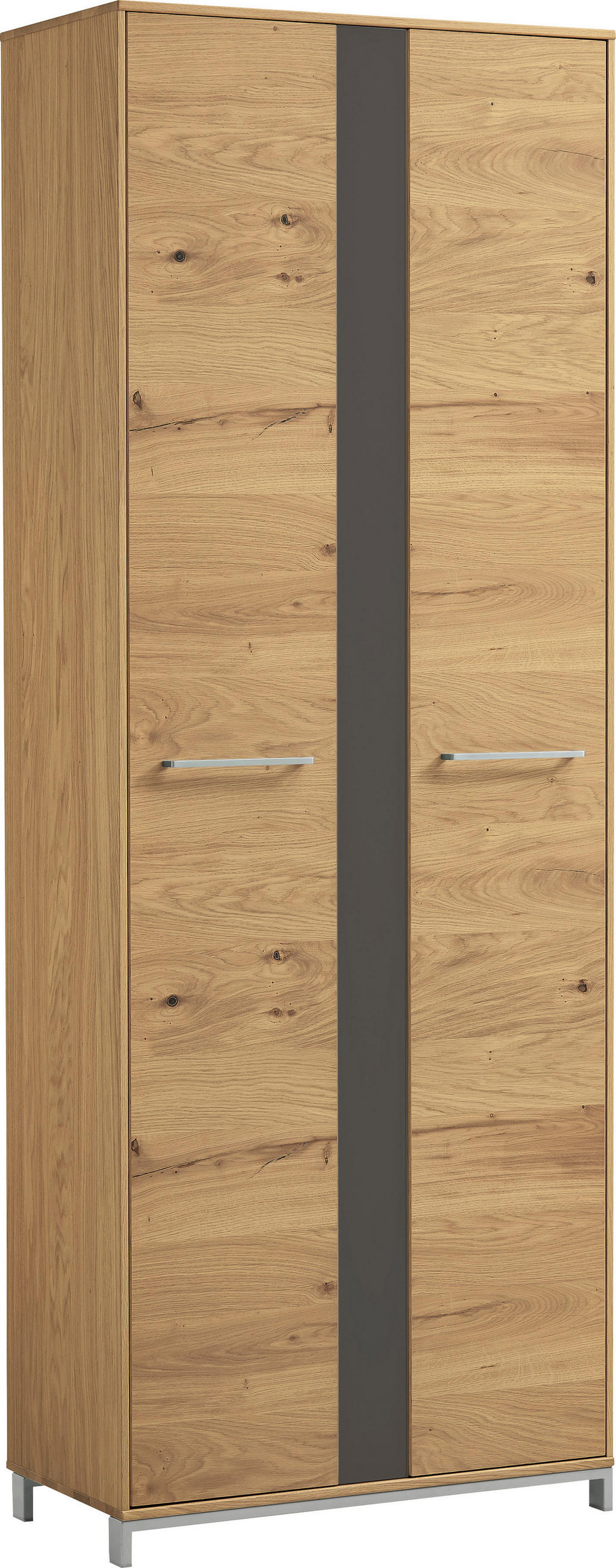 GARDEROBENSCHRANK 72/195/37 cm - Edelstahlfarben/Eichefarben, Design, Glas/Holz (72/195/37cm)
