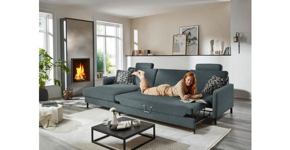 ECKSOFA  in Chenille, Flachgewebe Blau  175/316 cm  - Blau/Schwarz, Design, Textil/Metall (175/316cm) - Dieter Knoll