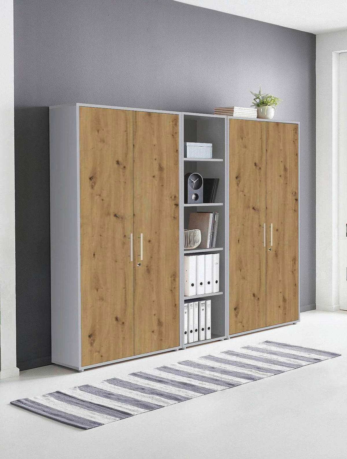 AKTENSCHRANK Eiche Artisan, Hellgrau  - Hellgrau/Eiche Artisan, MODERN, Holzwerkstoff (212,9/185,6/33cm) - MID.YOU