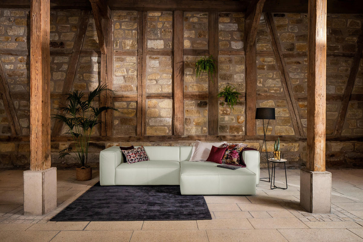 ECKSOFA in Echtleder Weiss  - Weiss/Schwarz, Modern, Leder/Kunststoff (300/164cm) - W.Schillig