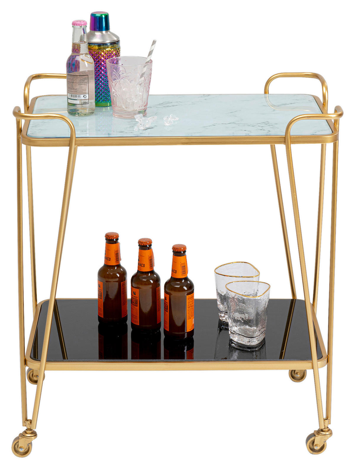 SERVIERWAGEN Weiß, Dunkelgrau, Messingfarben  - Dunkelgrau/Messingfarben, Design, Glas/Metall (60/37/68cm) - Kare-Design