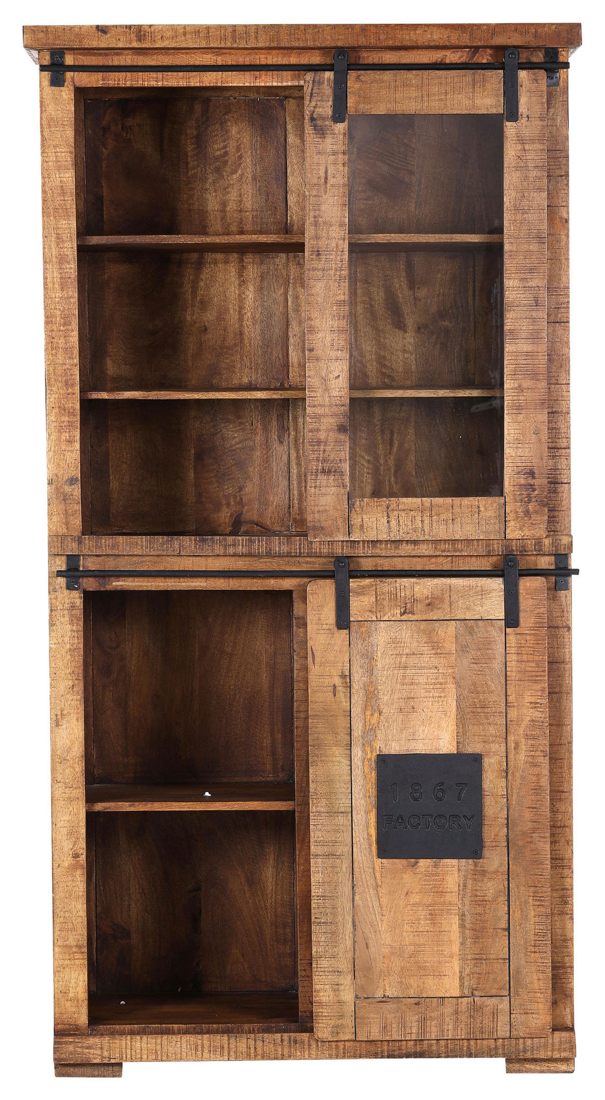 VITRINE in massiv Mangoholz Naturfarben, Schwarz  - Schwarz/Naturfarben, Romantik / Landhaus, Glas/Holz (100/190/45cm) - Landscape