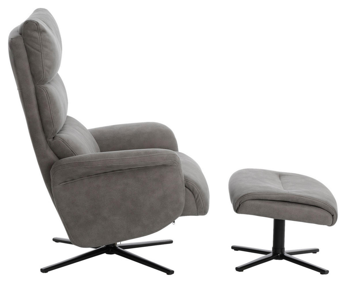 RELAXSESSELSET Mikrofaser Relaxfunktion, Hocker    - Schwarz/Grau, Design, Textil/Metall (81/105,5/86,5cm) - Xora