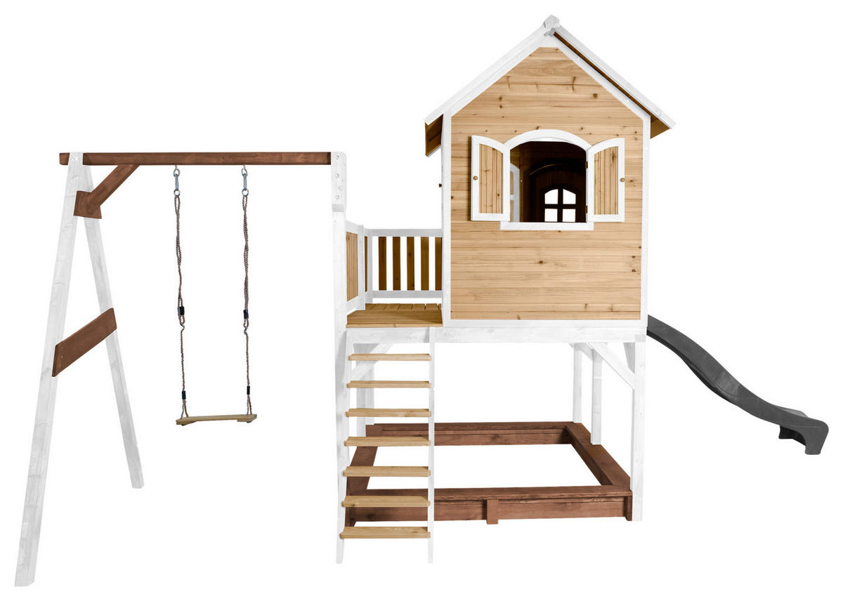 SPIELTURM 541/291/277 cm  - Braun/Weiß, KONVENTIONELL, Holz/Kunststoff (541/291/277cm) - Ambia Garden