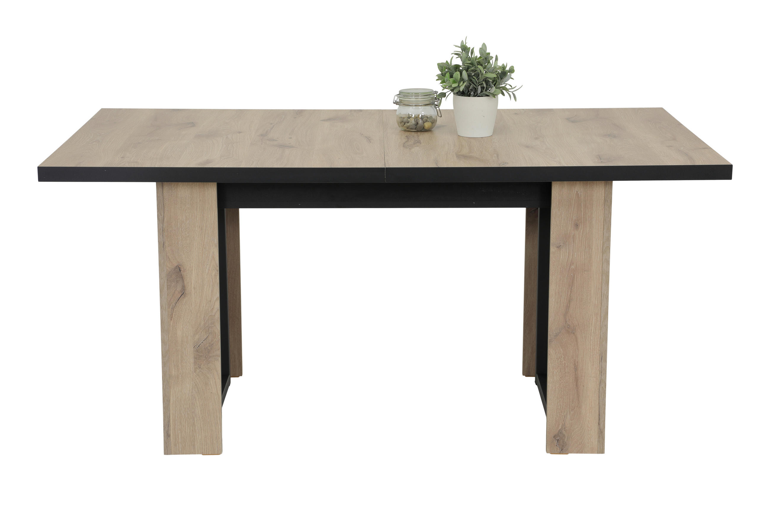 ESSTISCH 90/160-320/76 cm Nachbildung  Metall, Holzwerkstoff ausziehbar rechteckig Schwarz, Eichefarben  - Eichefarben/Schwarz, MODERN, Holzwerkstoff/Metall (90/160-320/76cm) - P & B