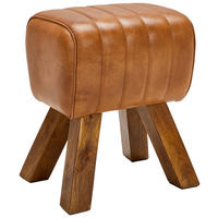 HOCKER Echtleder Mangoholz Braun  - Naturfarben/Braun, LIFESTYLE, Leder/Holz (42/45/35cm) - Livetastic