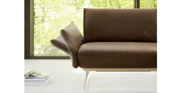Wohnlandschaft m. Drehfunktion Braun Echtleder - Beige/Silberfarben, Natur, Leder/Holz (254/158-193cm) - Ambiente