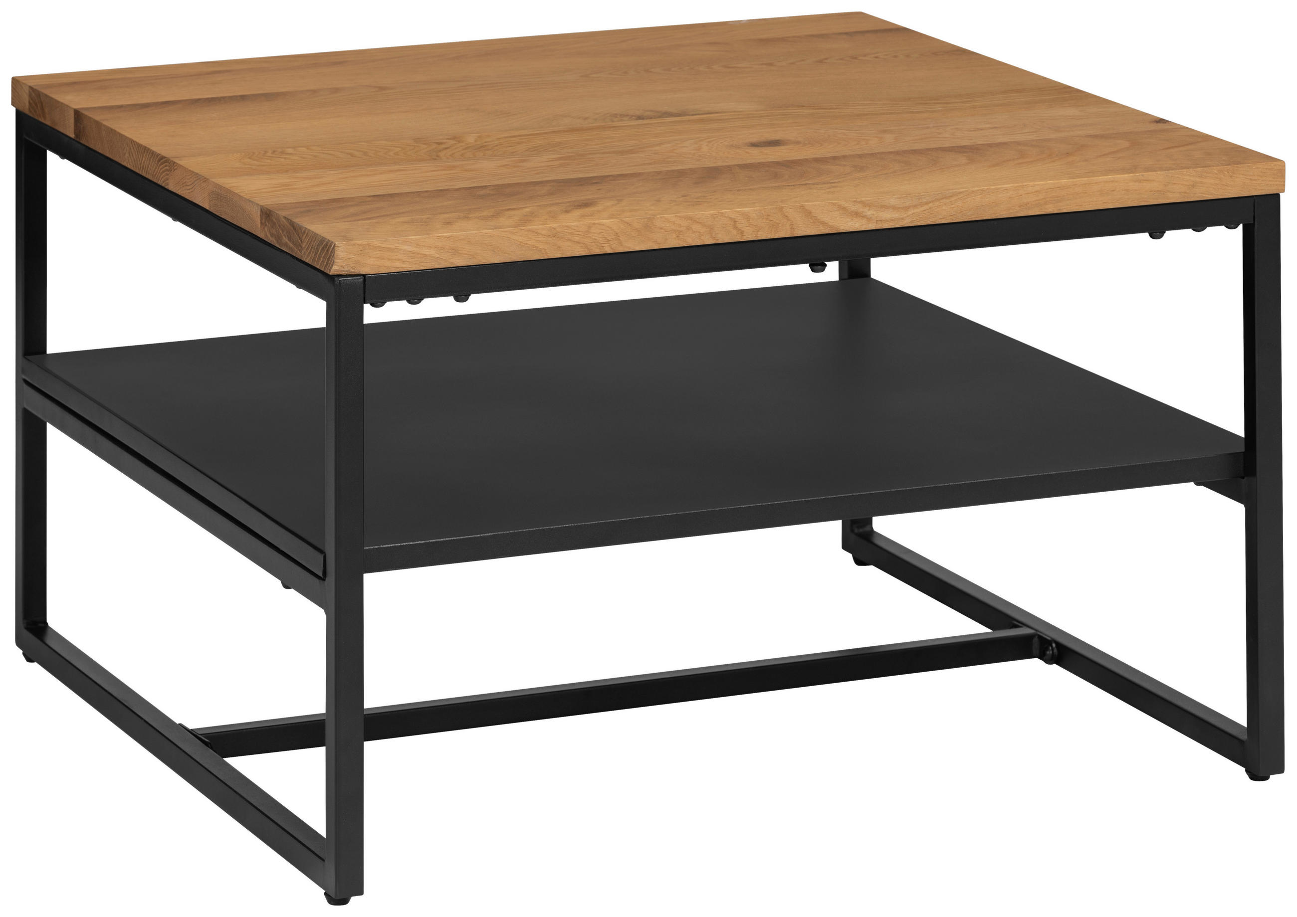 COUCHTISCH Eiche massiv 70/70/45,5 cm quadratisch Naturfarben, Schwarz  - Schwarz/Naturfarben, Design, Holz/Metall (70/70/45,5cm) - MID.YOU