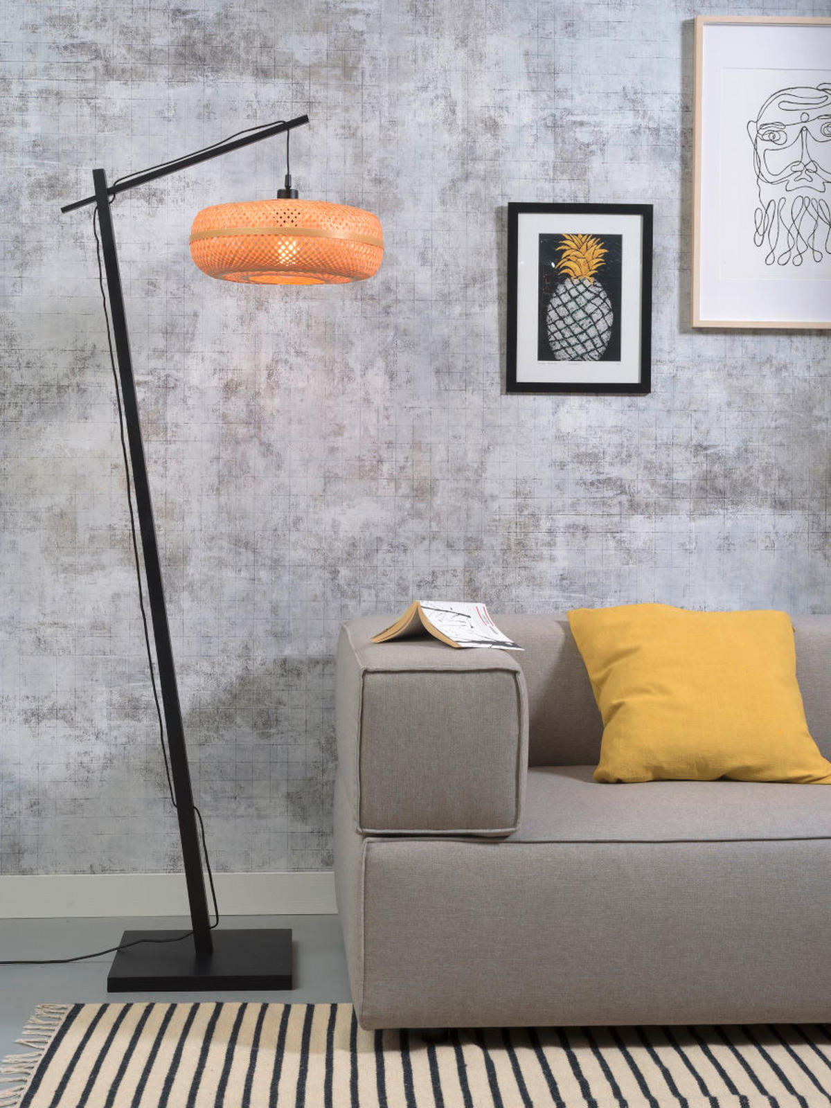 GOLVLAMPA GOOD&MOJO  40/68/176 cm    - svart/naturfärgad, Trend (40/68/176cm) - Good & Mojo