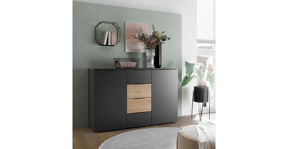 SIDEBOARD 135/89/40 cm  in Graphitfarben, Eichefarben  - Eichefarben/Schwarz, KONVENTIONELL, Holzwerkstoff/Kunststoff (135/89/40cm) - Carryhome