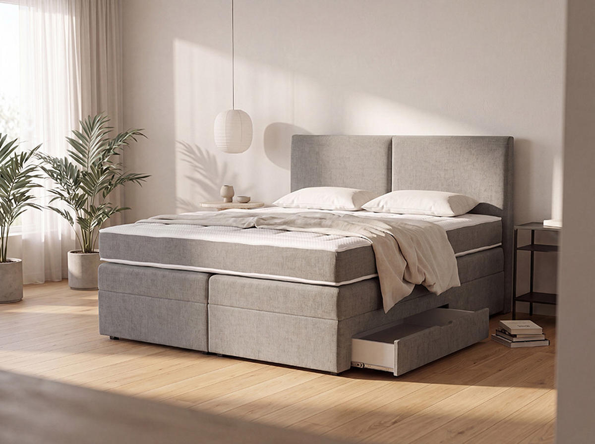 BOXSPRING KREVET 180/200 cm     bež-smeđa  - crna/bež-smeđa, Moderno, drvni materijal/tekstil (180/200cm) - Hom`in