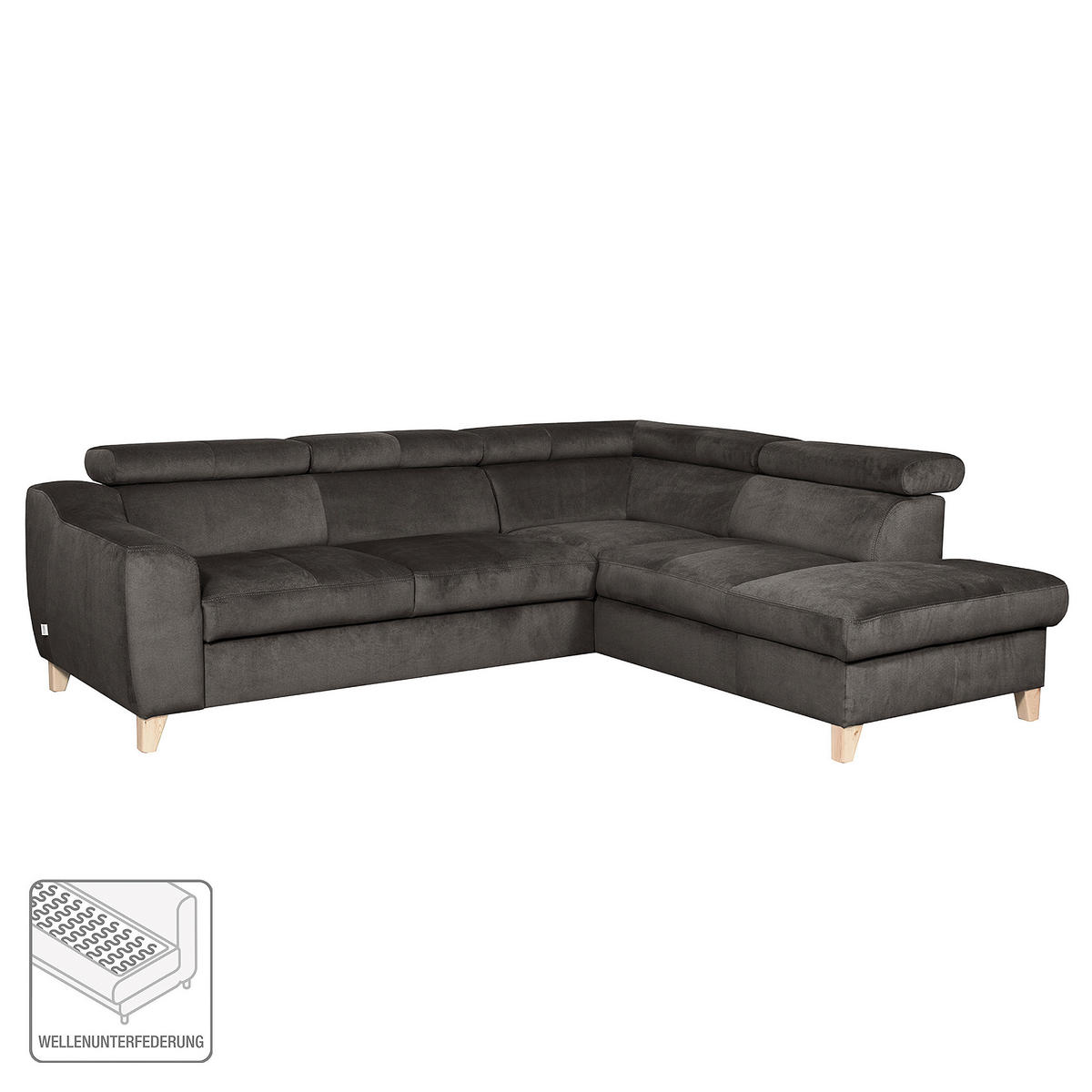 ECKSOFA Dunkelgrau Webstoff  - Dunkelgrau/Buchefarben, Design, Holz/Textil (245/208cm) - Livetastic