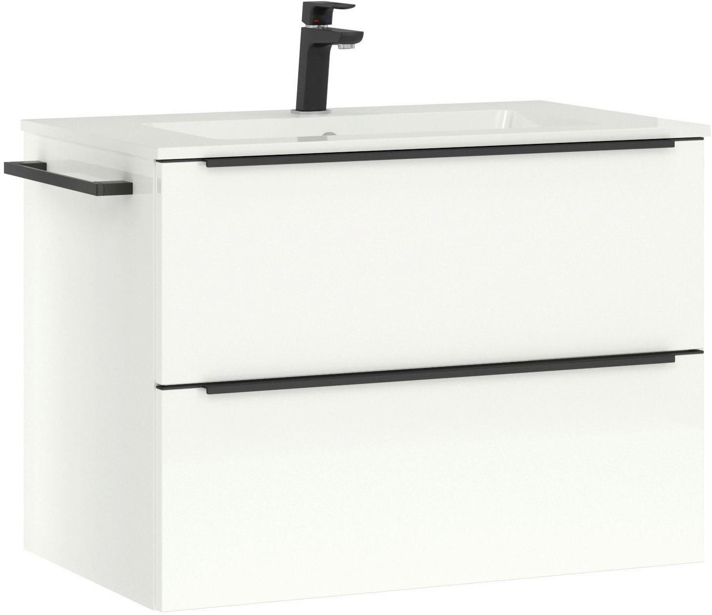 WASCHTISCHKOMBI 81 cm  - Edelstahlfarben/Weiß Hochglanz, MODERN, Holzwerkstoff/Stein (81cm) - Nobilia