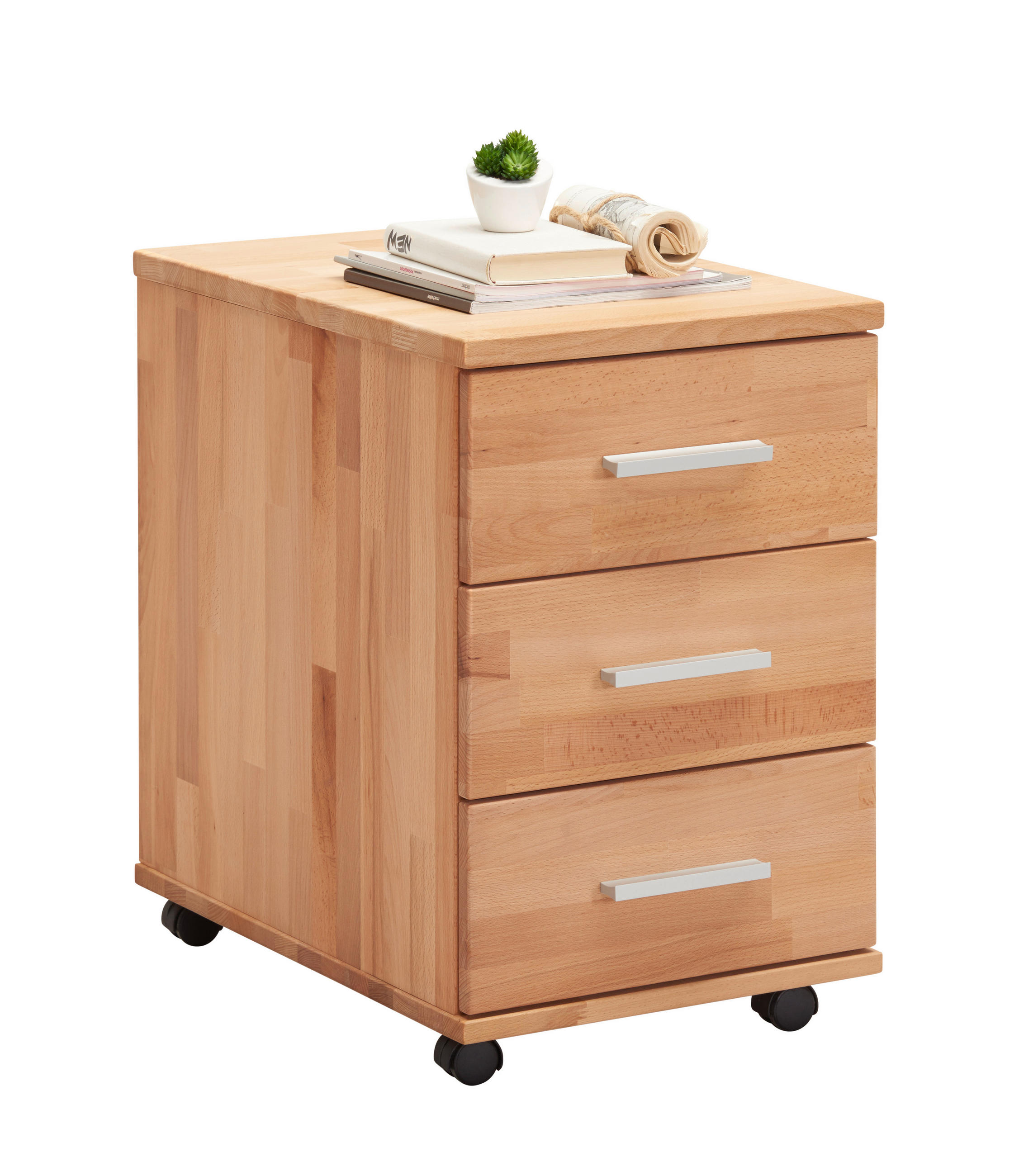 ROLLCONTAINER Buche massiv Buchefarben  - Silberfarben/Buchefarben, KONVENTIONELL, Holz/Kunststoff (40/63/60cm) - Linea Natura