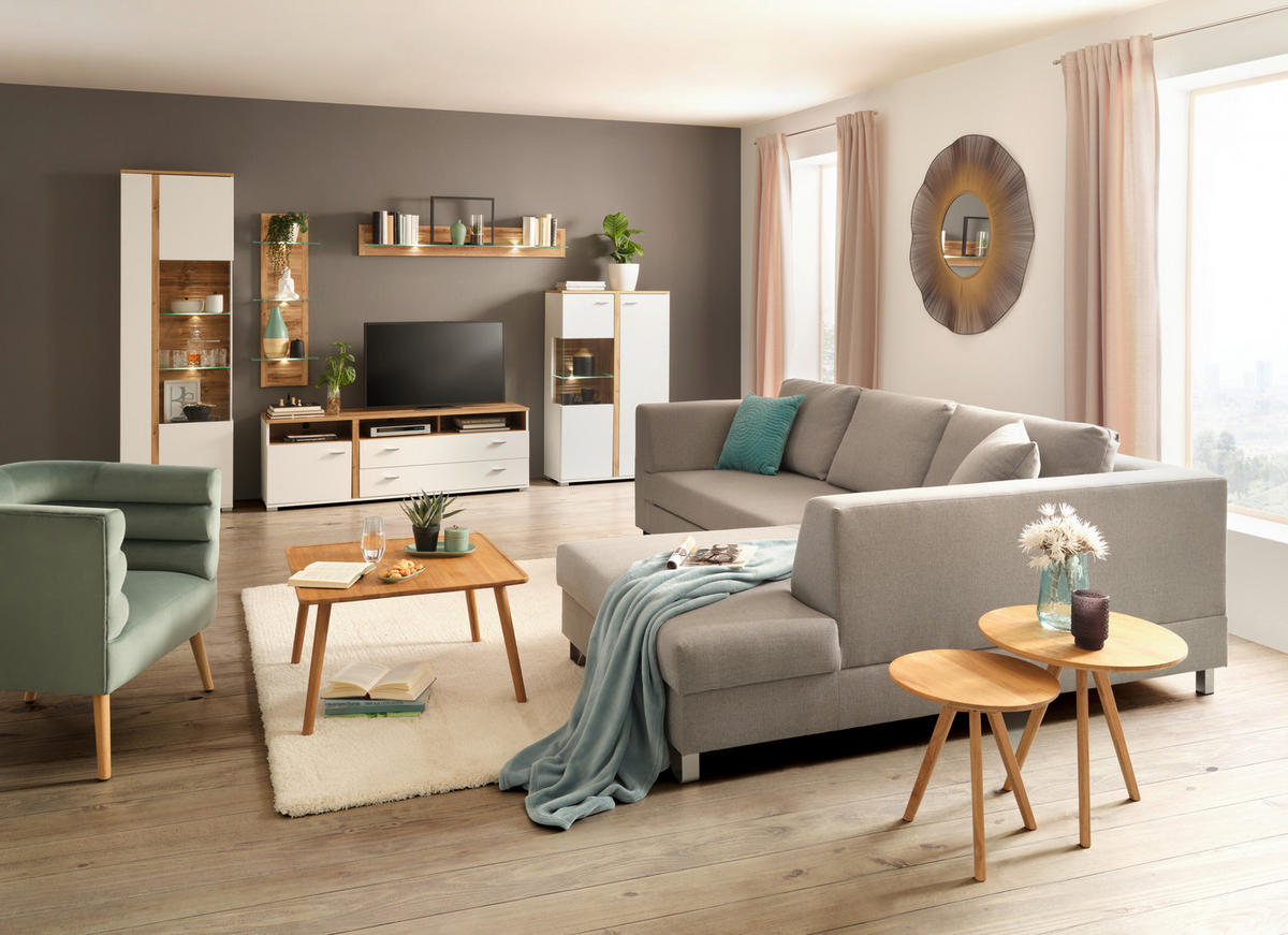 VITRINA bela, boja hrasta   - boja hroma/boja hrasta, Moderno, metal/pločasti materijal (60/201/37cm) - Hom`in