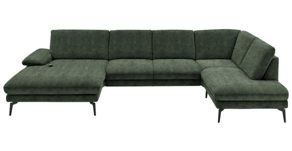 WOHNLANDSCHAFT in Velours Olivgrün - Schwarz/Olivgrün, Design, Textil/Metall (180/344/208cm) - Dieter Knoll