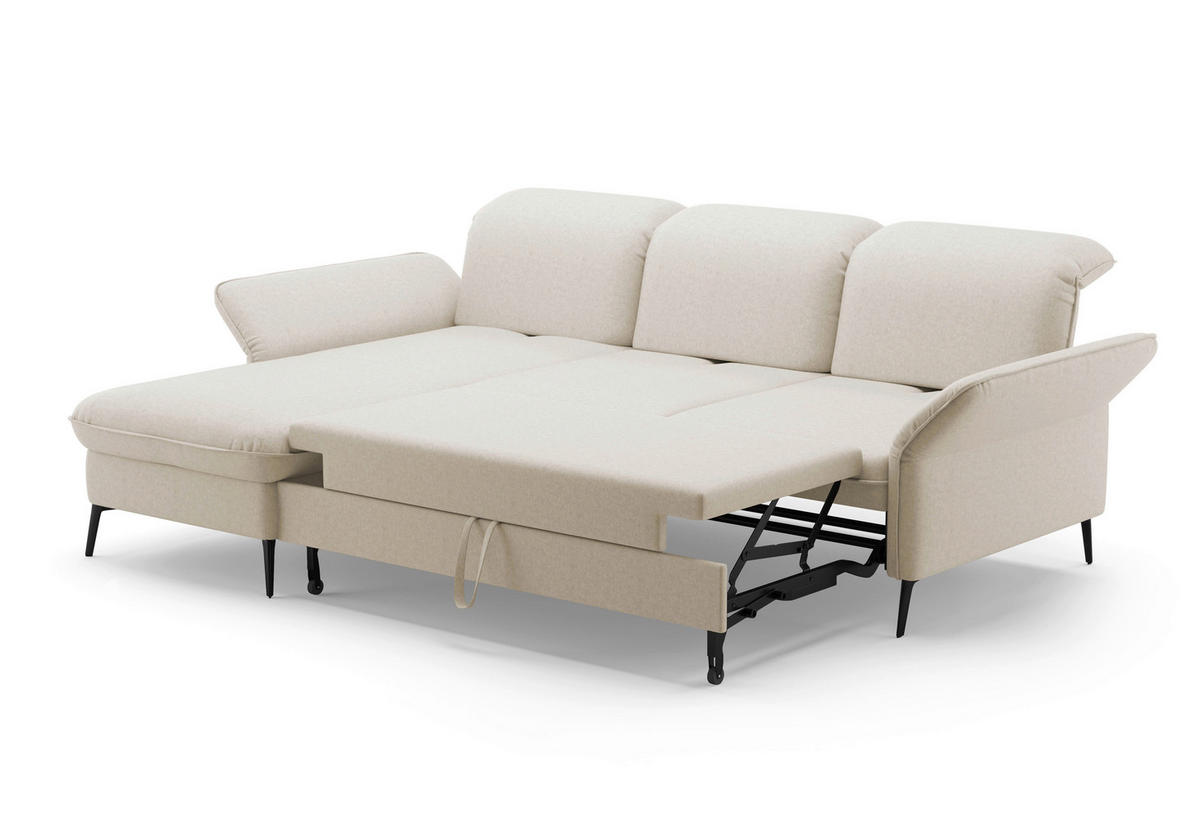 ECKSOFA in Flachgewebe Creme  - Creme/Schwarz, Konventionell, Textil/Metall (198/264cm) - Sit & More