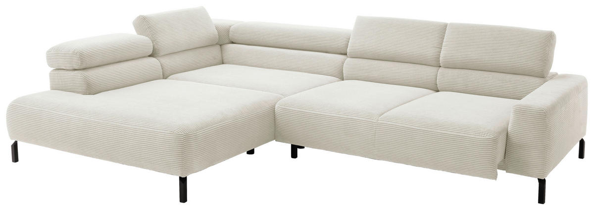 ECKSOFA inkl. Funktion in Cord Creme  - Creme/Schwarz, Modern, Textil/Metall (219/309cm) - Pure Home Lifestyle