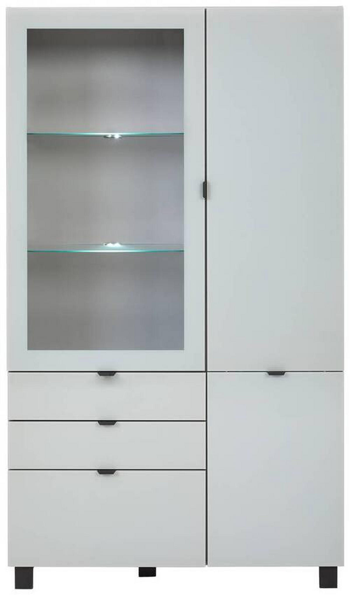 VITRINE in Grau, Hellgrau  - Hellgrau/Schwarz, Design, Glas/Holzwerkstoff (109,7/190,7/41,4cm) - Hom`in