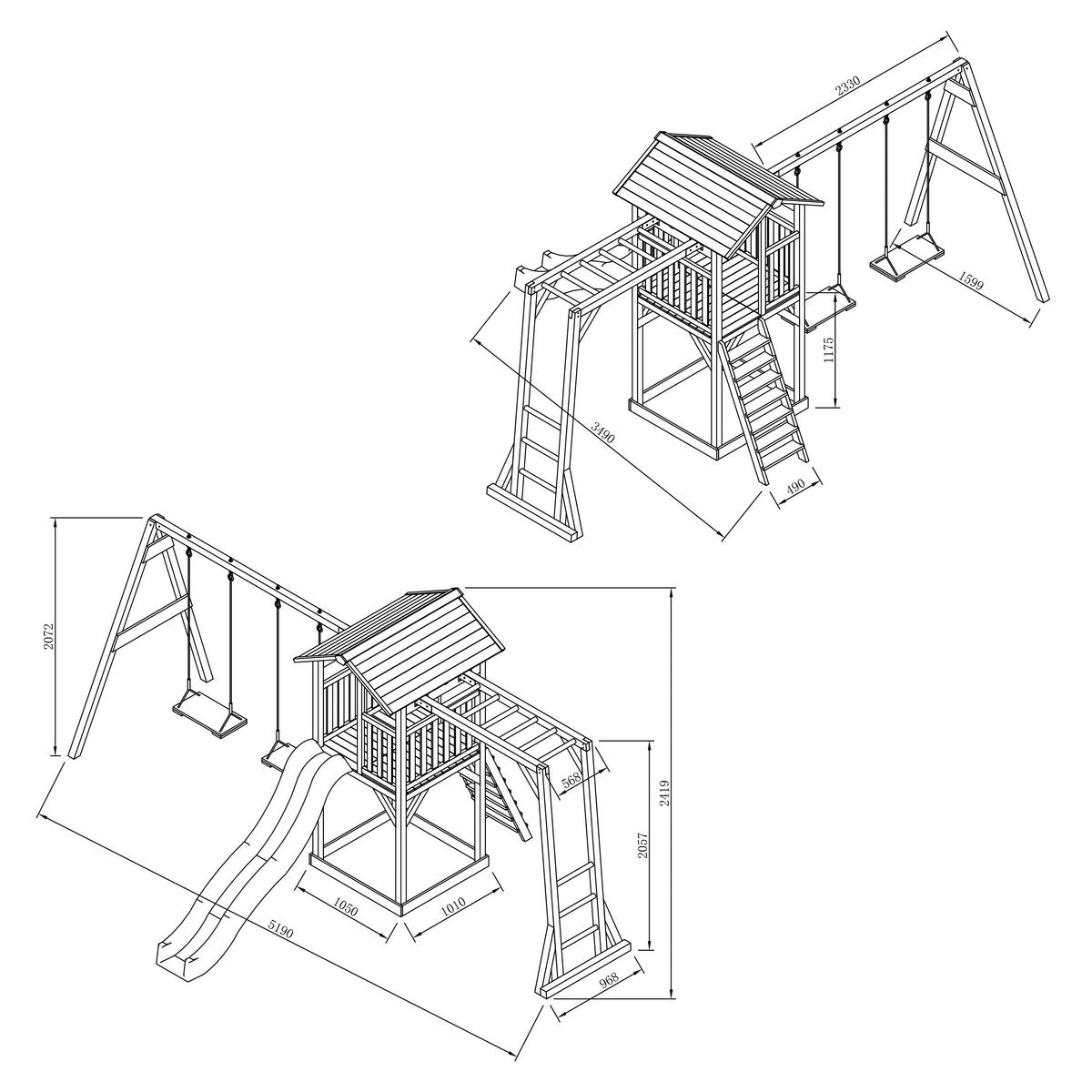 SPIELTURM 29,5/9,5/218 cm  - Weiss/Grau, Konventionell, Holz (29,5/9,5/218cm)