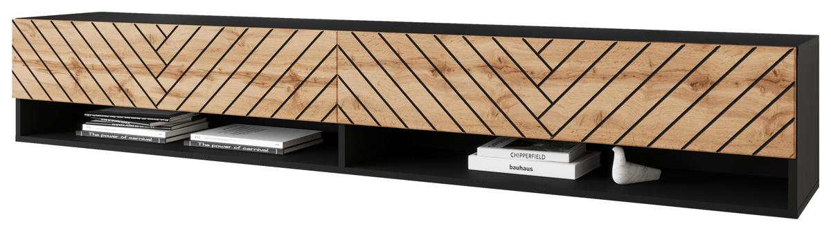 NÍZKA KOMODA, čierna, dub wotan, 180/30/31 cm - čierna/sivá, Basics, kompozitné drevo/plast (180/30/31cm) - P & B