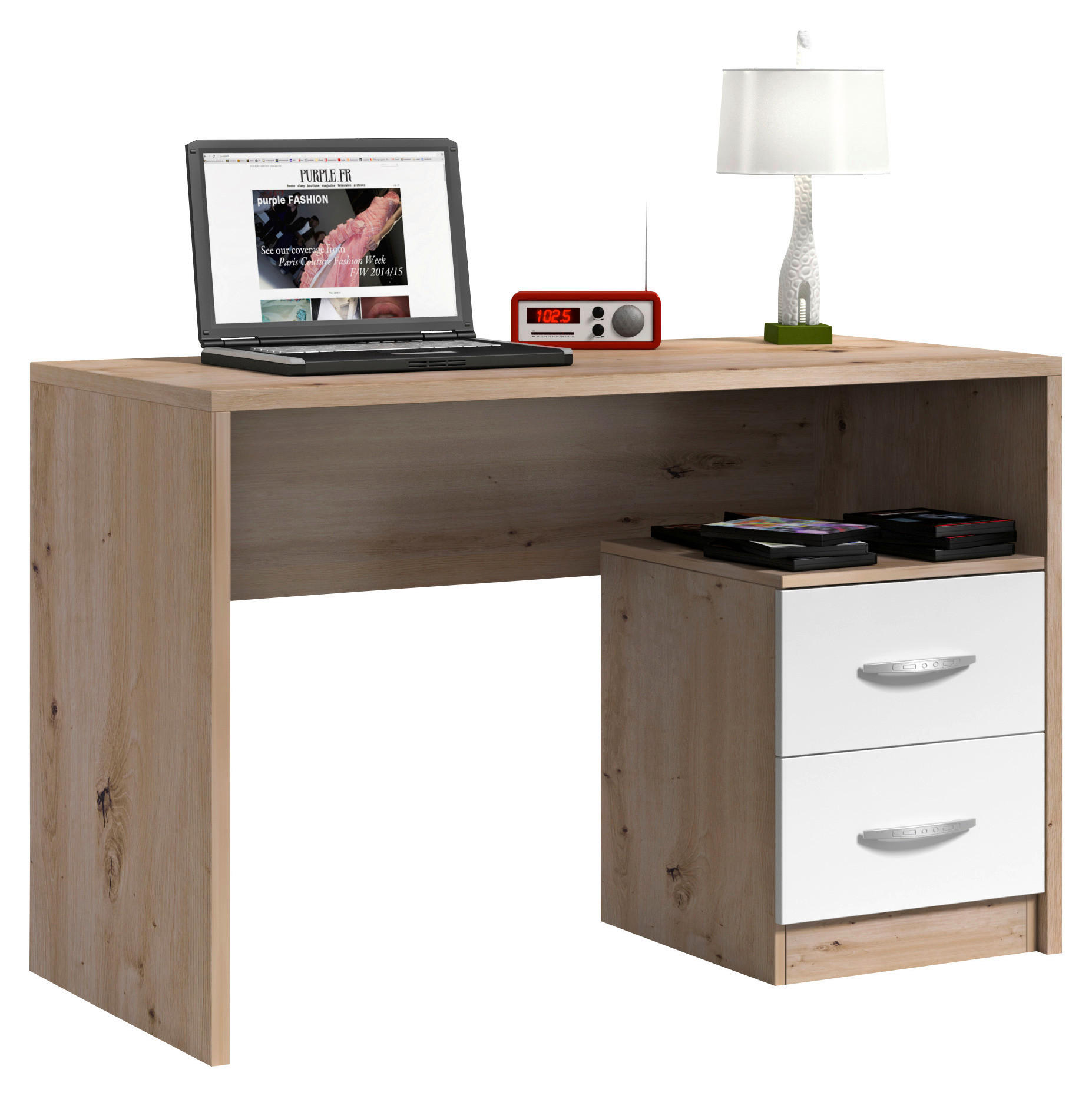 MLADINSKA PISALNA MIZA leseni material bela, barve hrasta  - barve hrasta/bela, Design, umetna masa/leseni material (120/75/56cm) - Boxxx