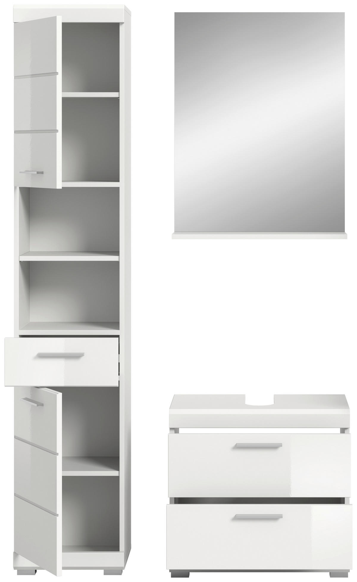 BADEZIMMER 3-teilig  in 97 cm  - Weiß Hochglanz/Silberfarben, MODERN, Glas/Holzwerkstoff (97cm) - MID.YOU
