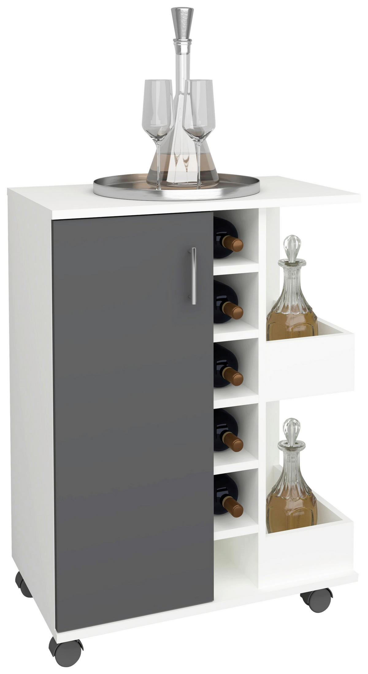SERVIERWAGEN in Anthrazit, Weiss  - Weiss/Anthrazit, Design, Holzwerkstoff/Kunststoff (63/85/40cm) - MID.YOU