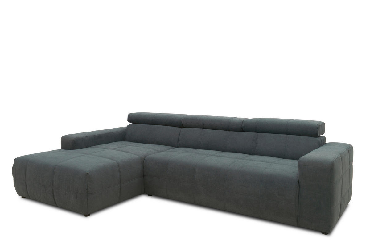 ECKSOFA Dunkelgrau Mikrofaser  - Dunkelgrau/Schwarz, Design, Kunststoff/Textil (175/285cm) - MID.YOU