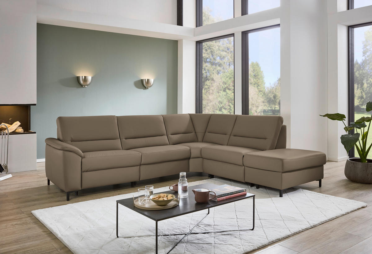 ECKSOFA  in Echtleder Graubraun  290/249 cm  - Graubraun/Schwarz, KONVENTIONELL, Leder/Metall (290/249cm) - Beldomo Premium