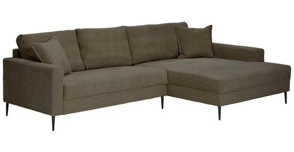 ECKSOFA Braun Cord - Schwarz/Braun, KONVENTIONELL, Textil/Metall (276/173cm) - Carryhome