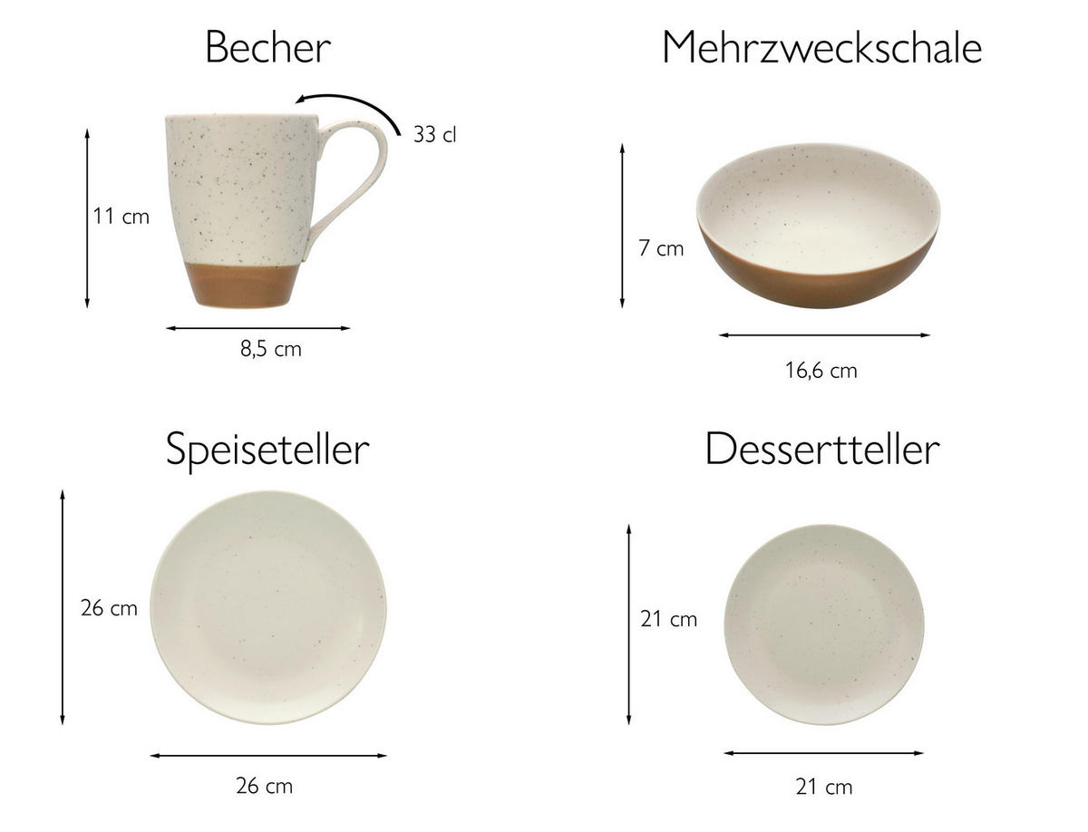 KOMBINOVANÁ SOUPRAVA, 16dílné, kamenina - bílá/terracotta, Trend, keramika (34/32/33cm) - Creatable