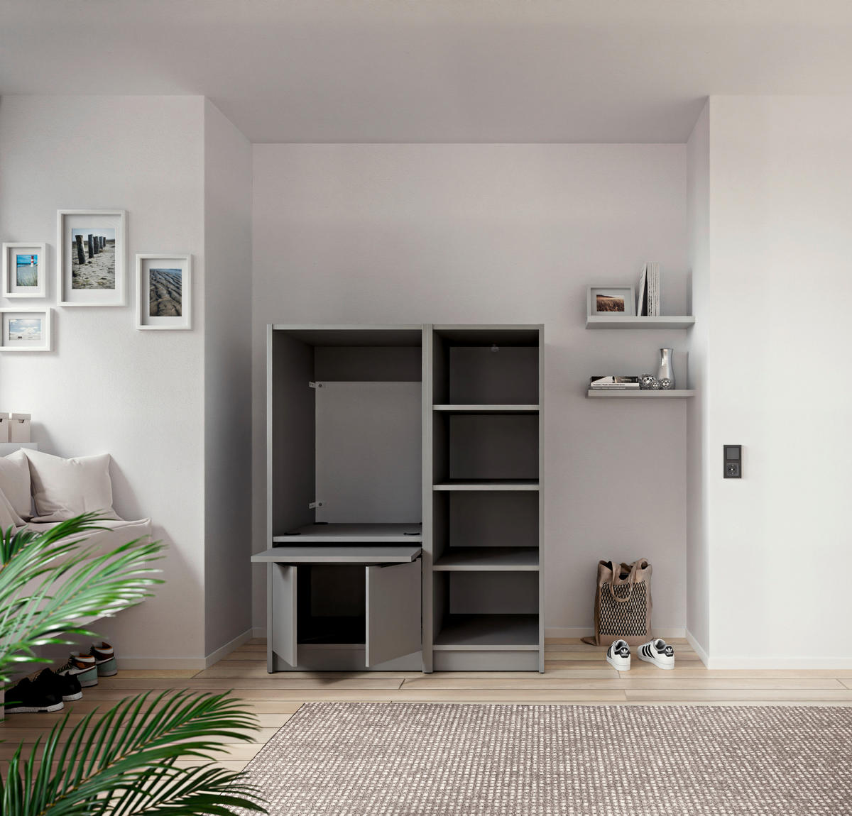 MEHRZWECKSCHRANK 50/150/68 cm  - gris/couleur de chêne, Basics, matière synthétique/matériau de bois (50/150/68cm) - MID.YOU